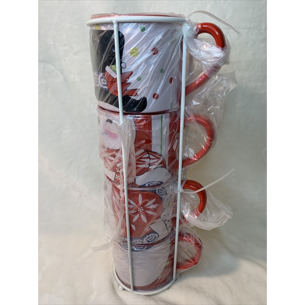 Temp-tations Set of 4 Winter Whimsy Stacking Mugs w/ Wire Stand in Snowman NEW - Picture 5 of 12